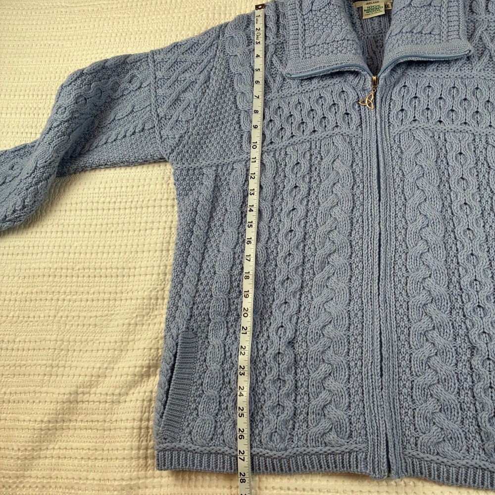 Aran Crafts Cardigan Double Collar‎ Zip Women XXL Light Blue 100% Merino Wool - Picture 11 of 13